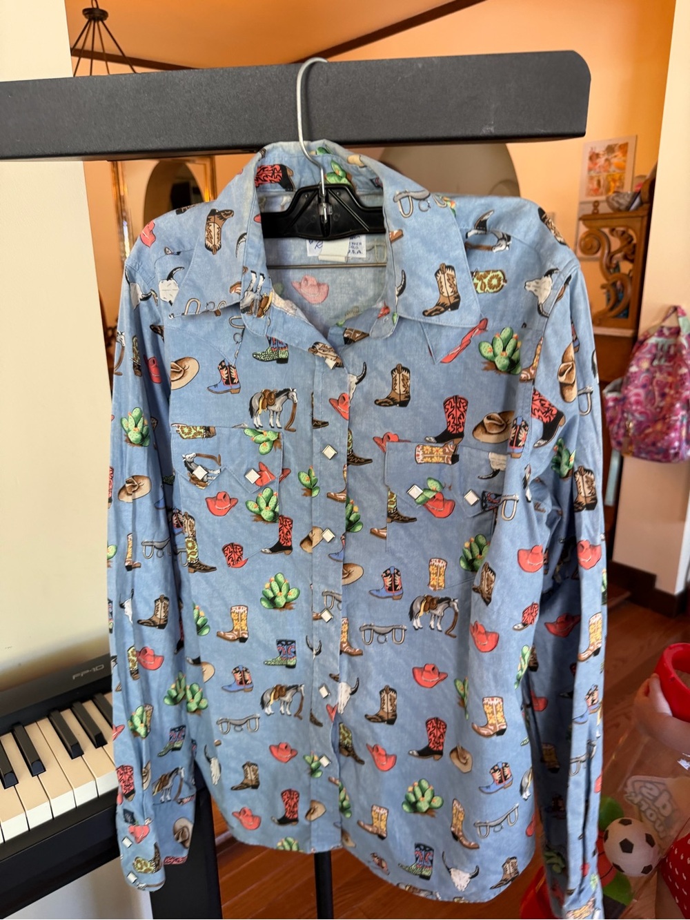 Women’s Blue Rockmount Western Pearl Snap Shirt - Size Large - Picture 3 of 6
